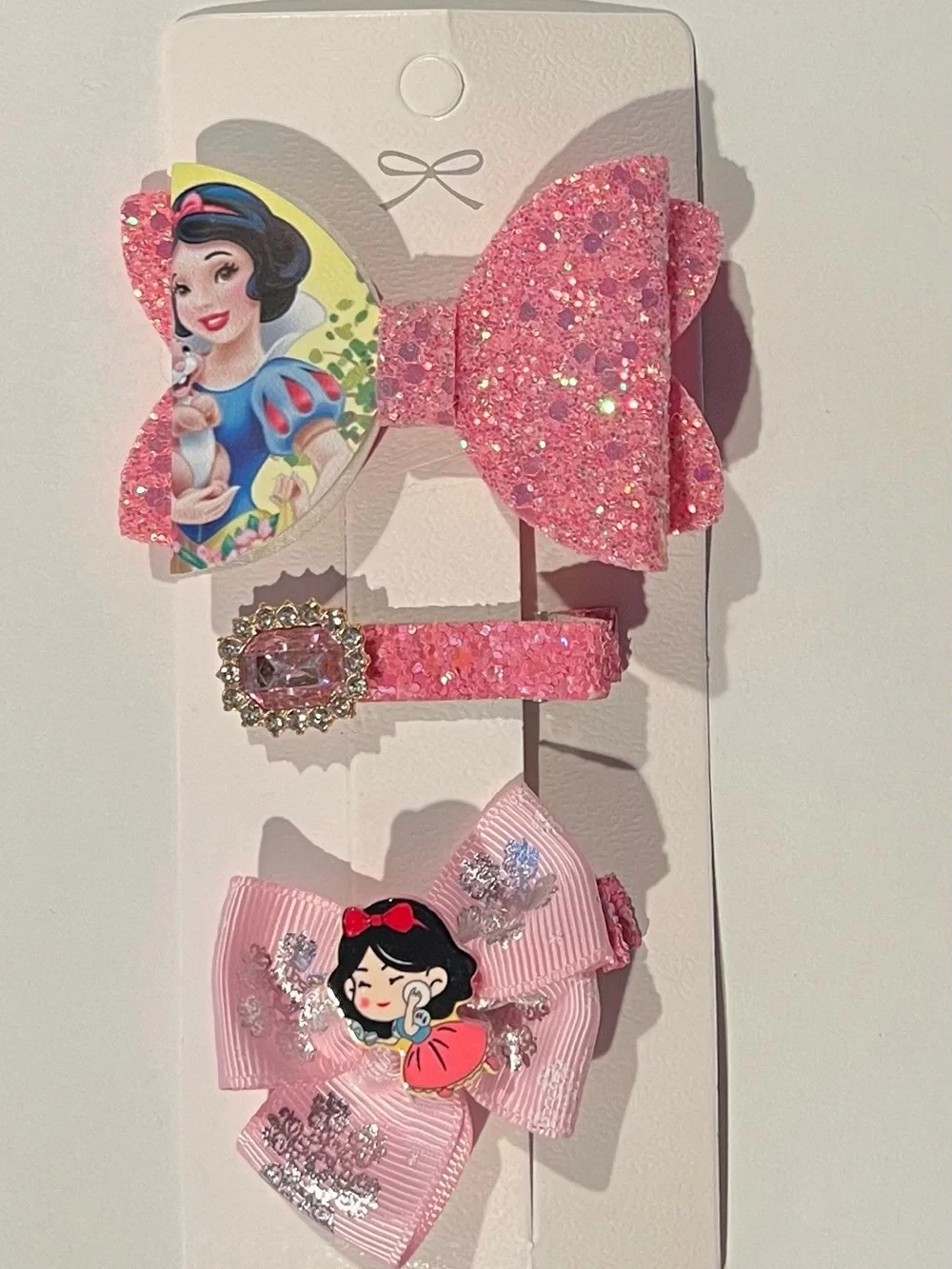 Kids Pink Glitter Hair Bow Set with Princess Accent